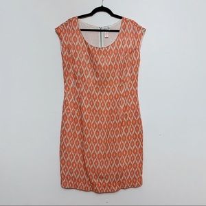 Downeast Basics Geometric Sheath Dress Orange Ivory Modest Large